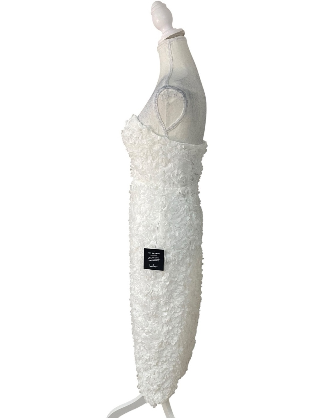 Lulus Gorgeous Mentality 3D Floral Strapless Midi Dress White - Picture 4 of 16